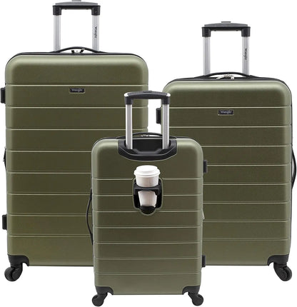 3-Piece Hardside Luggage Set with Expandable Design, 360° Spinner Wheels, and Convenient Features in Olive Green