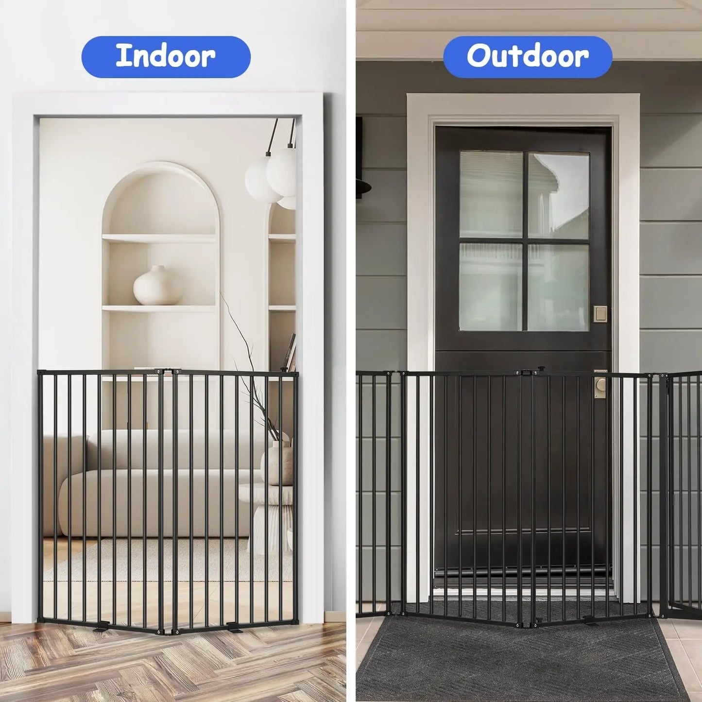 6-Panel Freestanding Metal Dog Gate with Door, 120''W Foldable Pet Fence for Indoor/Outdoor Use, 32''H Tall