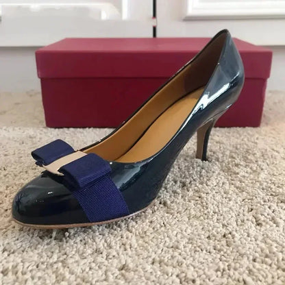2025 Ballet flats new leather round head shallow bow multifunctional single shoes women's leather bow bow design