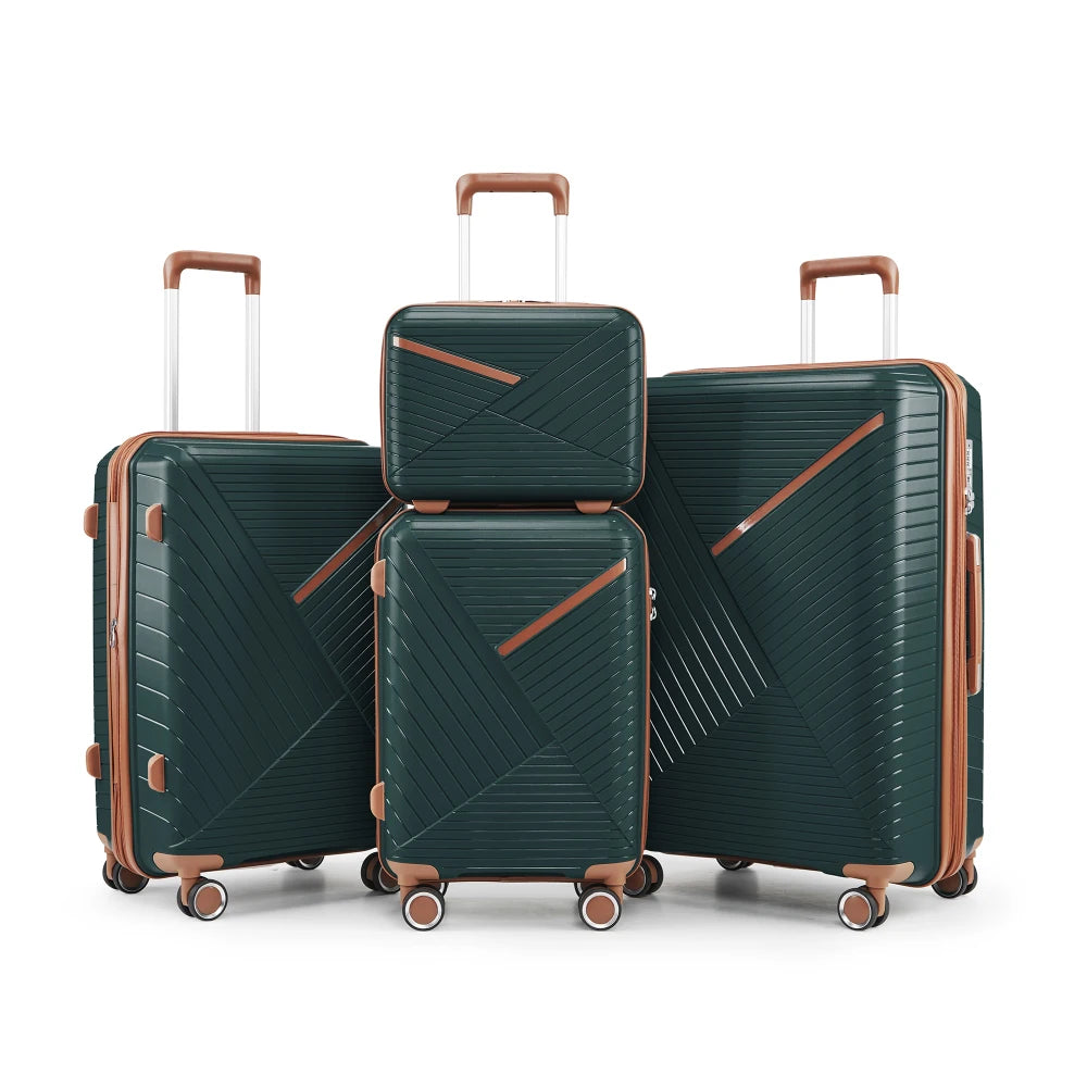 4 Piece Expandable PP Luggage Sets 14 20 24 28 Inch Lightweight Durable Suitcase Double Mute Spinner Wheels TSA Lock