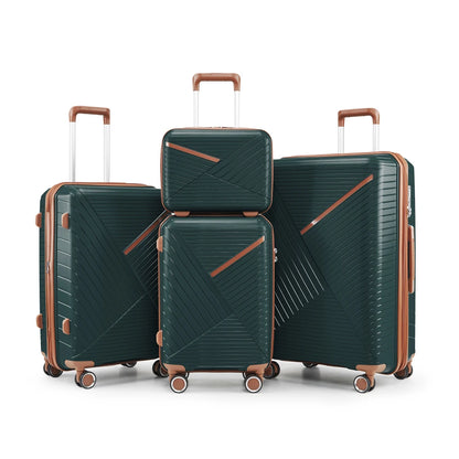 4 Piece Expandable PP Luggage Sets 14 20 24 28 Inch Lightweight Durable Suitcase Double Mute Spinner Wheels TSA Lock
