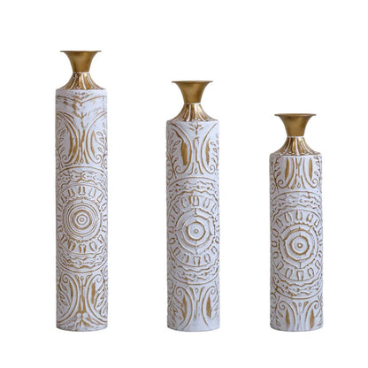 Home Decoration Set 3 White Glazed Metal Floor Vases 24in/28.7in/33.5in Height Elegant Living Room Decor Shipping From USA