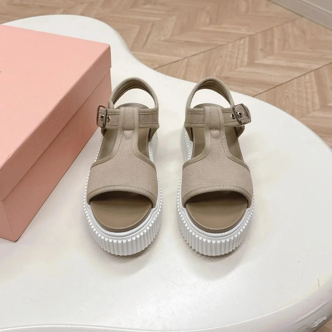2026 Designer Women'S New Summer Sandals Classic Wedge Thick Sole Hook Loop Strap Open Toe Hollow Sandals For