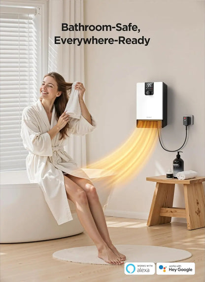 Wall Heater, 1500W Electric Space Heater, Adjustable Thermostat, 3 Modes, 24H Timer, Easy Mount, White
