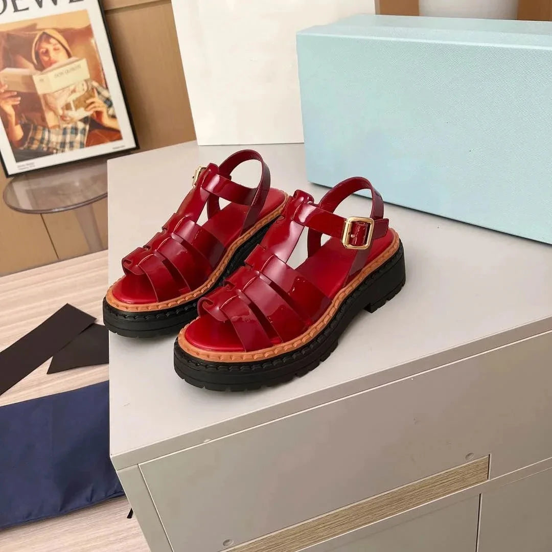 Shoes Women Size35-41 Genuine Leather Sandals Med Heels Gladiator Flat Platform Summer Flats Designer Shoes Zapatillas De Mujer