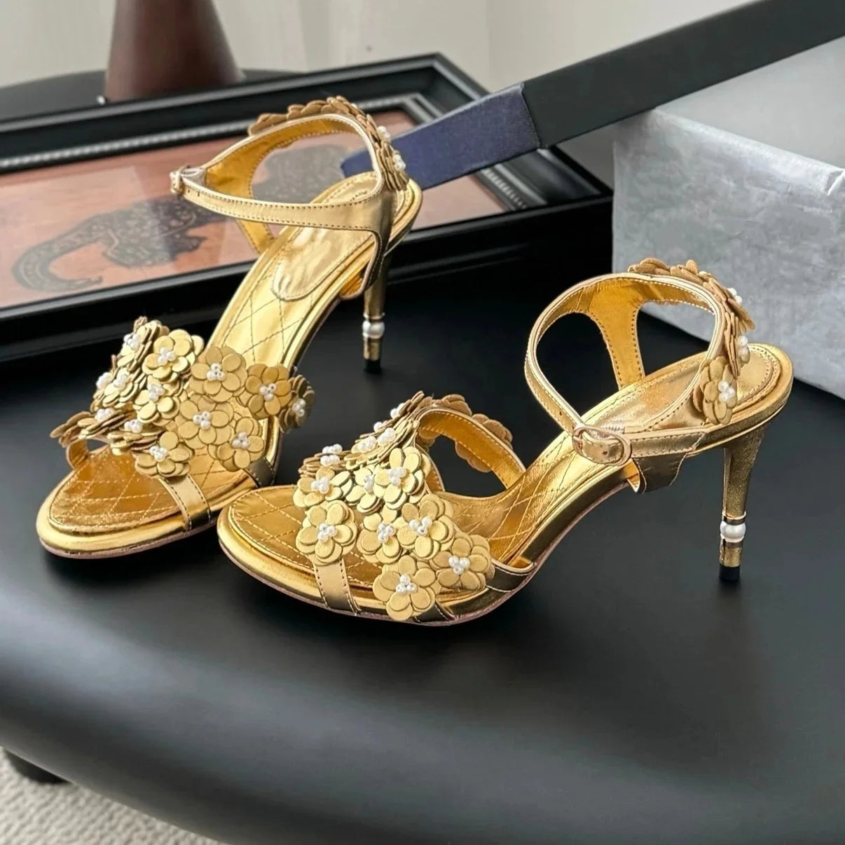 2025 Newest Summer Handmade Genuine Leather Open-Toe Super High Heel Buckle-Strap Woman Sandals Stiletto Ladies Wedding Pumps