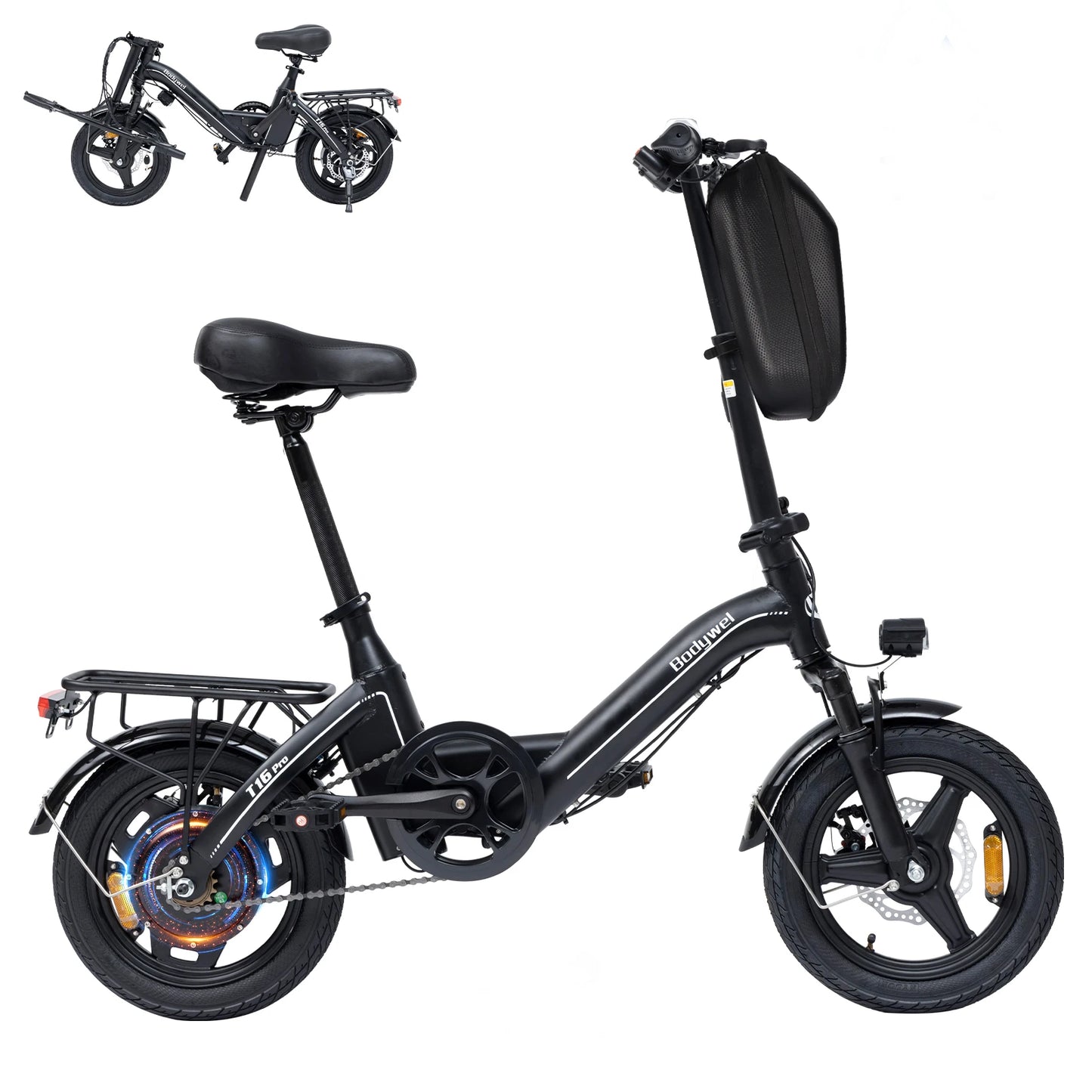 Bodywel T16 Pro 14" Folding Electric Bike for Adults Commuter-36V 10.4Ah Battery UL Certified EBike, Peak 750W Motor mini E-Bike