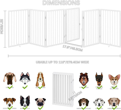Folding No-Assembly Metal Pet Gate, 120" Wide & 32" Tall with Door, Freestanding for Indoor/Outdoor Use in White