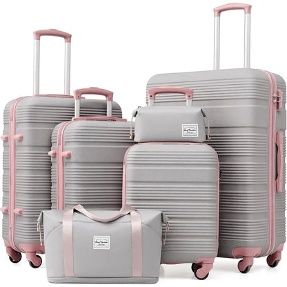 6-Piece ABS+PC Luggage Set with Spinner Wheels, Lightweight Suitcases featuring TSA Lock & Zipper