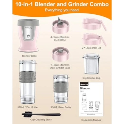 Personal Smoothie Blender 650W with Grinder Cup and 2 BPA-Free Portable Cups 20oz+14oz for Shakes Juices Smoothies Maker Pink
