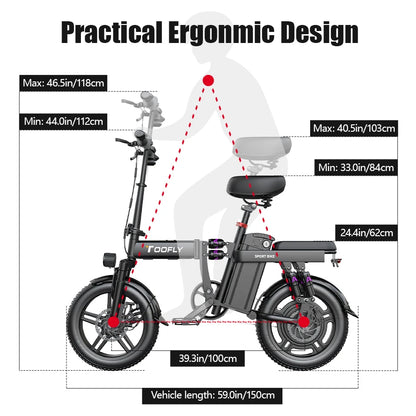 Toofly 1000W Electric Bike 16 Inch 48V 20Ah Lithium Battery Powerful Speed E-Bike City Commuting Bicycle Adult Unisex