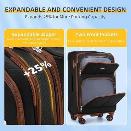 5-Piece Expandable Suitcase Set with Spinner Wheels, TSA Lock, Lightweight Hard Shell, Rolling Luggage for Men & Women, Black &