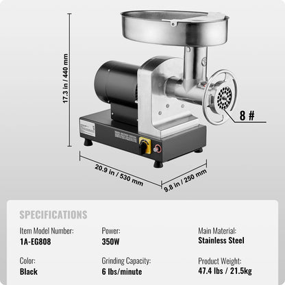 Succebuy Meat Grinder Electric Meat Grinders Grinding Plate Stainless Steel Commercial for Kitchen Restaurant Butcher Store