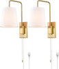 Wall Sconces Set of Two, Gold Fabric Shade Wall Sconce Bedroom Plug-in Wall Lamp Set of 2
