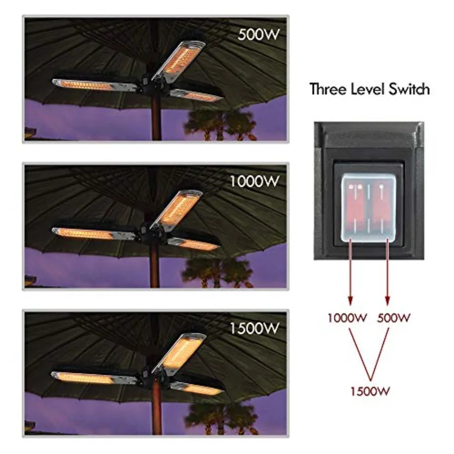 Electric Parasol Patio Heater Folding Electric Outdoor Umbrella Space Heater with 3 Infrared Heating Lamps for Pergola