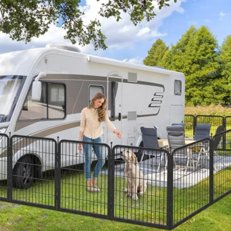 Outdoor 10 Panels Heavy Duty 32 H x 28 W Anti-Rust Dog Fence Foldable Metal Play Pen with 1 Gate for Medium/Large Pets in Gray