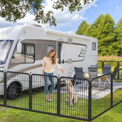 Outdoor 10 Panels Heavy Duty 32 H x 28 W Anti-Rust Dog Fence Foldable Metal Play Pen with 1 Gate for Medium/Large Pets in Gray