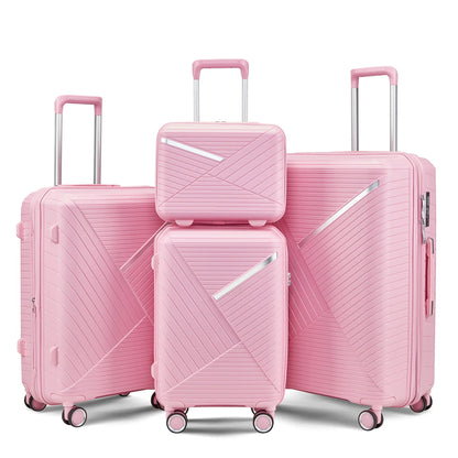 4 Piece Expandable PP Luggage Sets 14 20 24 28 Inch Lightweight Durable Suitcase Double Mute Spinner Wheels TSA Lock