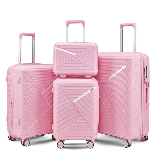 4 Piece Expandable PP Luggage Sets 14 20 24 28 Inch Lightweight Durable Suitcase Double Mute Spinner Wheels TSA Lock