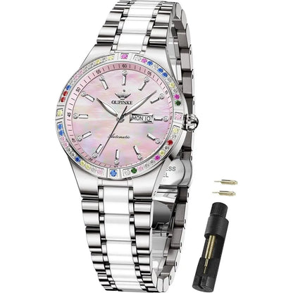 OUPINKE Automatic Watches or Women Diamond Luxury DrSel Winding StainlSteel Sapphire Crystal Ceic Ladies Watches