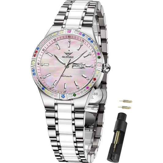 OUPINKE Automatic Watches or Women Diamond Luxury DrSel Winding StainlSteel Sapphire Crystal Ceic Ladies Watches