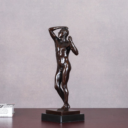 Bronze Rodin's "The Age of Bronze" Statue Sculpture Famous Nude Man Collectible Figurine Art Office Decor