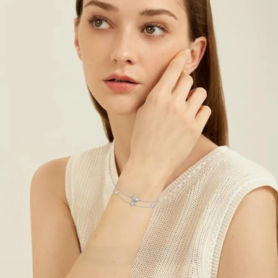 Moon Layered Bracelet 925 Sterling Silver Celtic Moon Moonstone Anklet Irish Celtic Knot Jewelry Gifts for Women