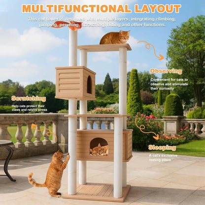 65 High-Quality Outdoor Multi-Level Cat Tree with Condo and Scratching Posts for Indoor and Outdoor Use