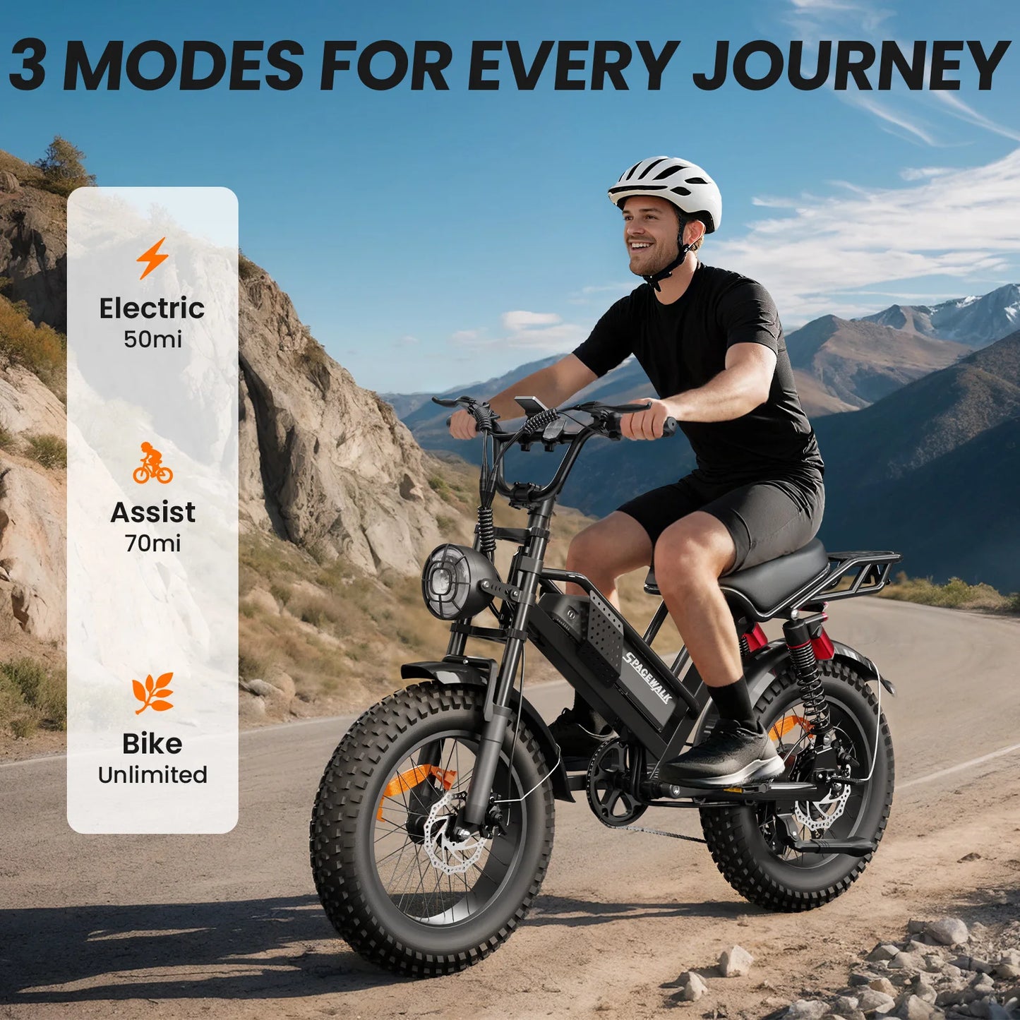 Spacewalk 750W M7 Electric Bike for Adults,24.9MPH 70 Miles,48V 15.6Ah Electric Dirt Bike,20" Fat Tire,7-Speed All Terrain EBike