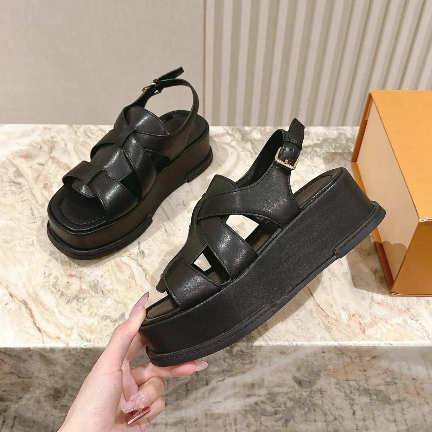 Newest 2026 Shoes For Women Buckle Strap Platform Sandals Genuine Leather Designer Ladies Sandialas Casual Zapatillas Mujer
