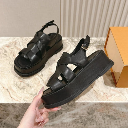 Newest 2026 Shoes For Women Buckle Strap Platform Sandals Genuine Leather Designer Ladies Sandialas Casual Zapatillas Mujer