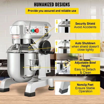 SucceBuy 10- 30L Electric Dough Machine Stainless Steel Commercial Cream Egg Whisk Mixer Processor Kitchen Food Stand Blender