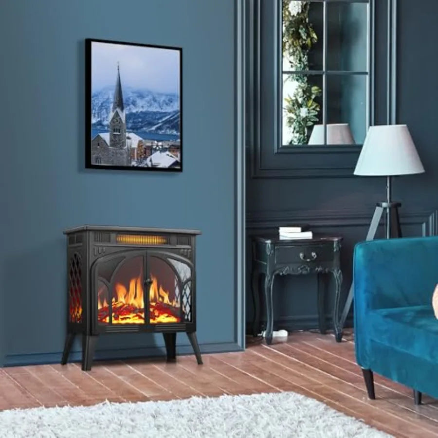 Electric Fireplace Heater 25 with Remote Control Cathedral Stylish Different Flame Effects and Log Set Colors Adjustable Bright