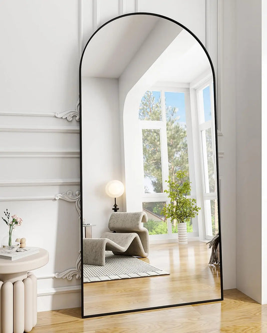 30"x71" Arched Full Length Mirror with Aluminum Alloy Frame, Black Floor Mirror for Living Room and Bedroom
