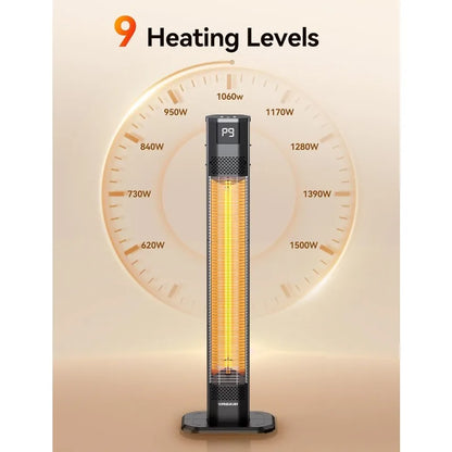 VAGKRI 42" 1500W Electric Outdoor Infrared Heater w/ Remote,9 Heat Levels,24H Timer,1S Fast Heating,IPX5 Waterproof Tower Heater