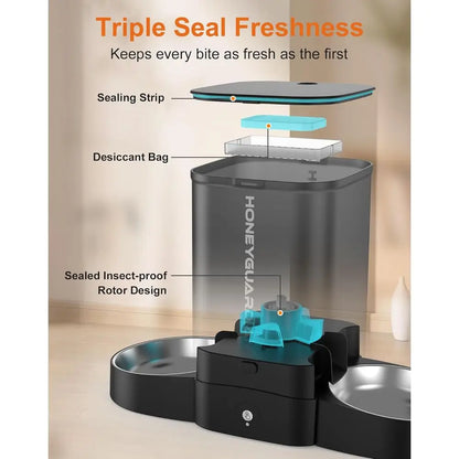 Automatic Cat Feeder, 5G Smart Pet Feeder with Stainless Steel Bowl, APP Control Dispenser, Dual Power Supply, Desiccant Bag, 10