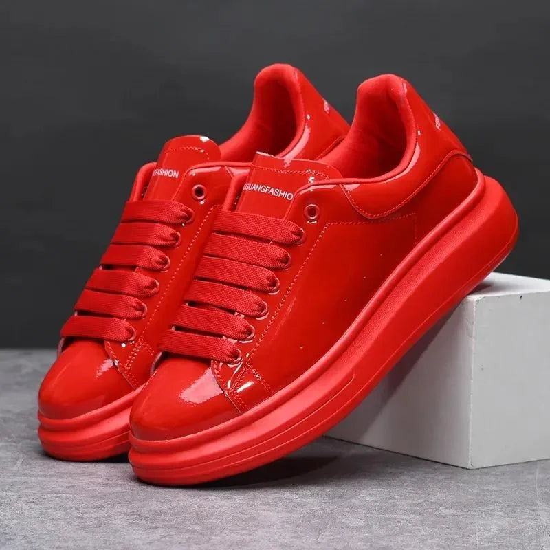 Luxury Shoes 2026 Trendy Men's Autumn New Glossy Black Casual Leather Shoes, Spring Fall Fashion Sneakers 5481