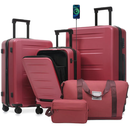 Lightweight 5Pcs Hardside Luggage Sets, Front Opening Expandable Suitcase with USB & TSA Lock, 3 Sizes Spinner Wheels
