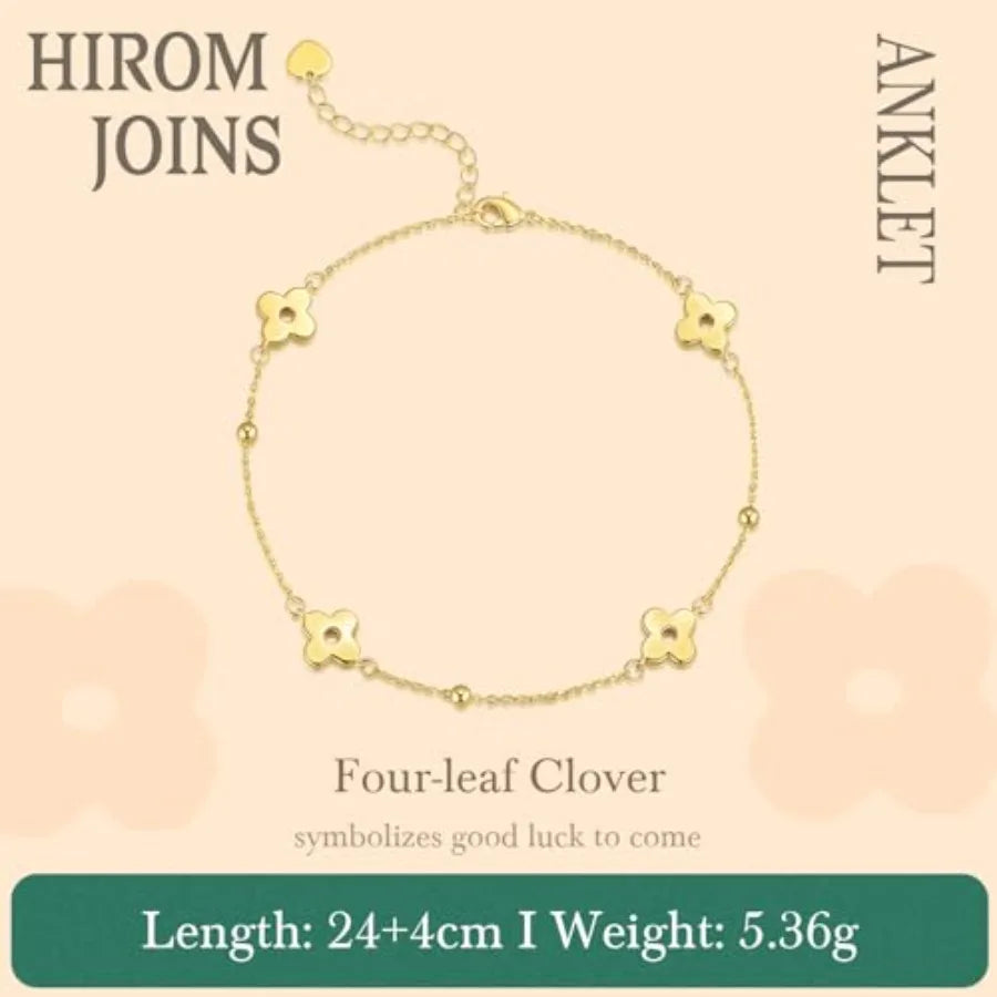14K Gold Plated Anklets for Women Four-Leaf Clover 14K Gold Plated Ankle Bracelets for Women Golden Jewelry for Womens Anklets