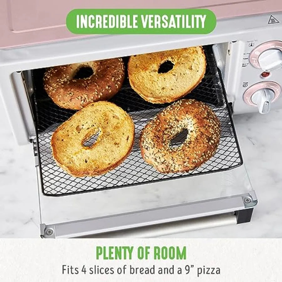 Countertop Toaster Oven Air Fryer Stainless Steel Healthy Ceramic Nonstick PFAS Free Tray Basket Bake Broil Reheat Adjustable T