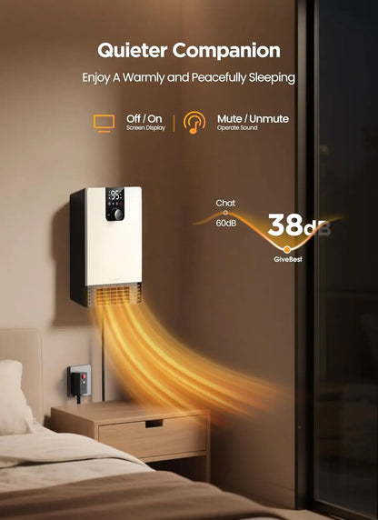Wall Heater, 1500W Electric Space Heater, Adjustable Thermostat, 3 Modes, 24H Timer, Easy Mount, White