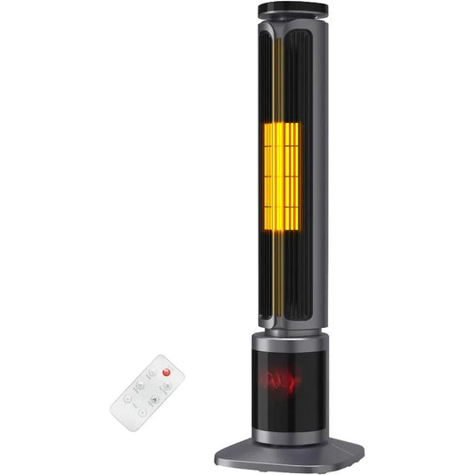 Auertech 34.5" Space Heaters,1500W PTC Electric Heater with 3D Flame,Oscillating Heater w/ 12H Timer,Portable Tower Heaters,Grey