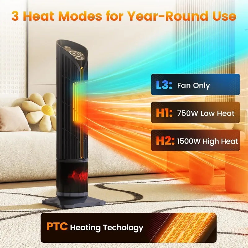 Auertech 28" Space Heater w/ Humidifier & LED Lights,3 in 1 Electric Space Heater w/ 3D Flame,Oscillating Room Heaters,12H Timer