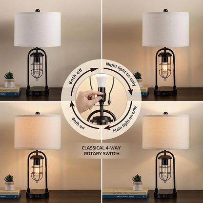 Set of 2 Modern Table Lamps with USB Ports and Night Light for Living Room Bedroom, Bulbs Included