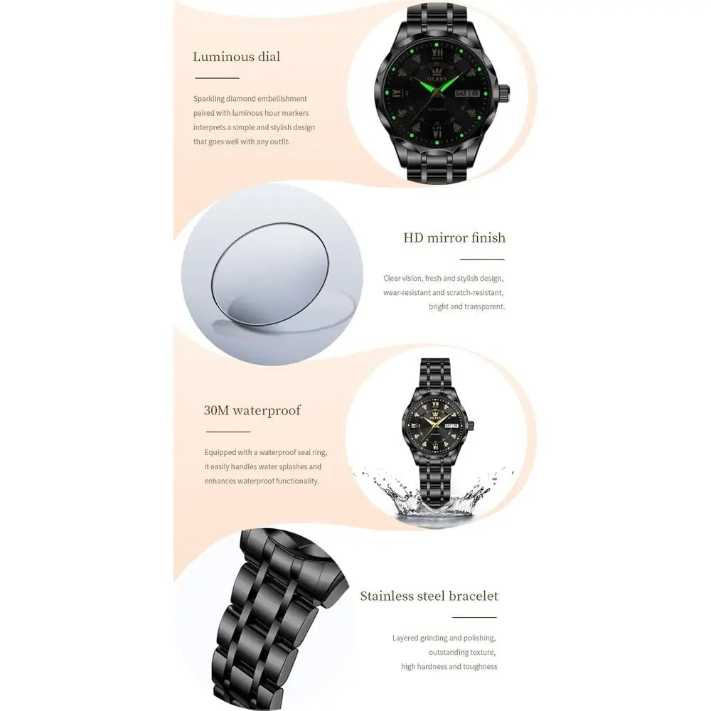 OLEVS Womens Watches Casual ern Diamond Automatic Mechanical Ladies Sel Winding DrTwo Tone Wrist Watch Date Day