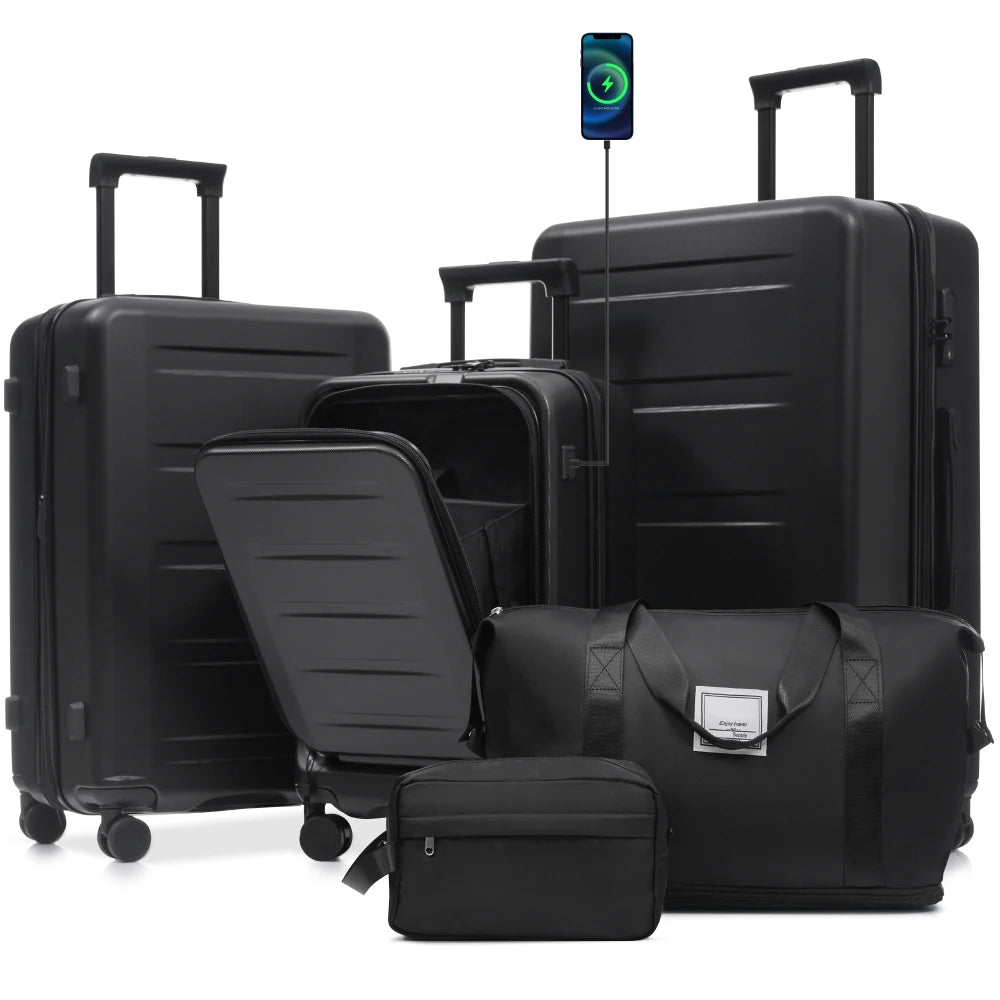 Lightweight 5Pcs Hardside Luggage Sets, Front Opening Expandable Suitcase with USB & TSA Lock, 3 Sizes Spinner Wheels