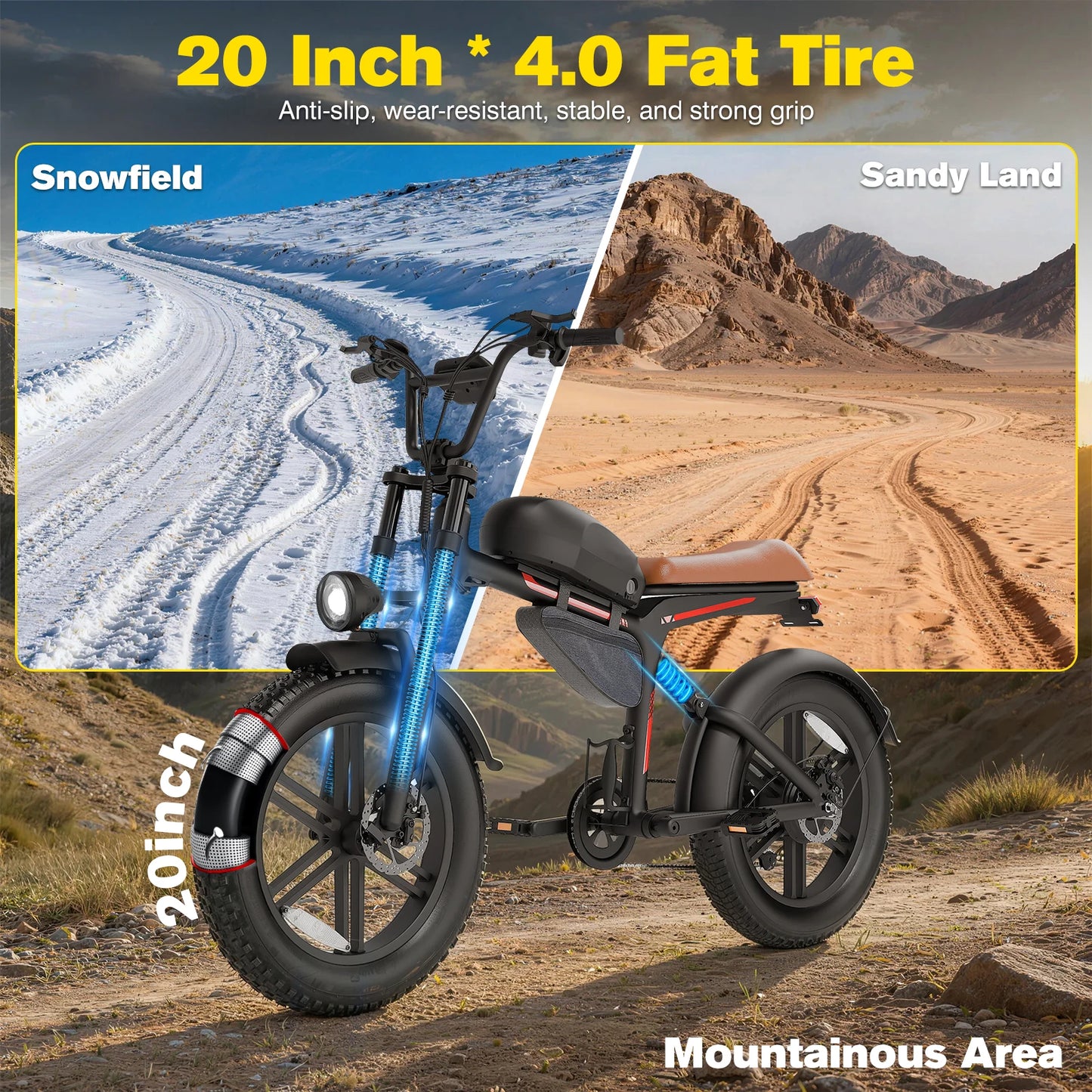 1500W Electric Bike, Max Speed 27MPH,48V18AH Electric Mountain Bike,20x4" Fat Tire Electric Dirt Bike, Long Range Electric Bike