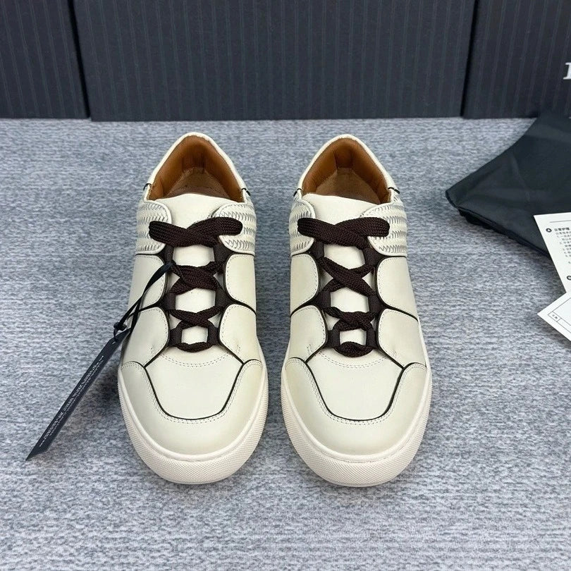 2025 New Z-style Full Grain Leather Men's Shoes Color Block Low Top Lace Up Comfort Casual Sports Board Sneakers