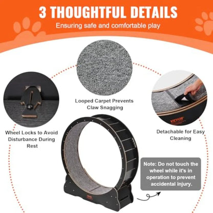 Cat Exercise Wheel 43.3" Large Cat Treadmill for Indoor Pets Running Wheel with Detachable Carpet and Cats Teaser Toy for Runni