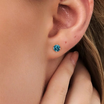 Round 5MM Birthstone Stud Earrings in 14K White Gold with Silicone Push Back for Women, Ideal Gift Choice